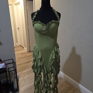 SHEIN Asymmetrical Green Ruffle Dress